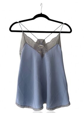 ZADIG & VOLTAIRE 100%Silk Lace Trim Cami Slip Top - Light Blue